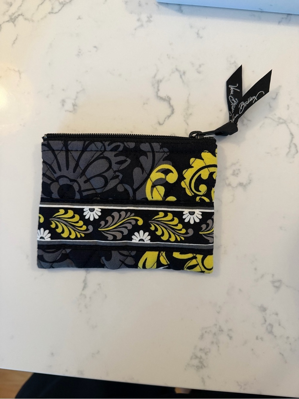Vera Bradley Classic Black Zip Coin Purse Pouch Bag 5"X4" Baroque